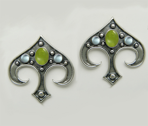 Sterling Silver Gothic Inspired Drop Dangle Earrings With Peridot And Blue Topaz